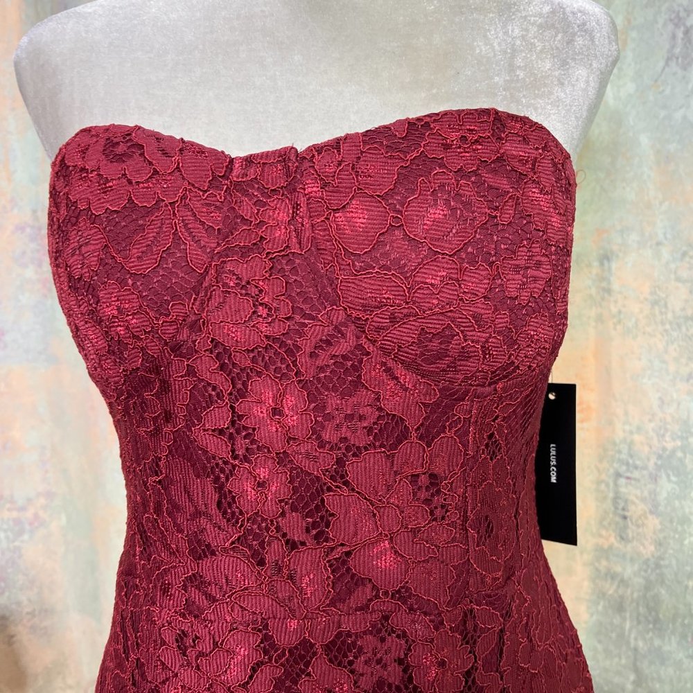 NWT πLulus Stay Stunning "Wow the Crowd" Burgundy Lace Strapless Dress! - Picture 3 of 16